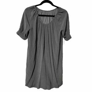 Gray Silk Tunic Top Mini Dress Neutral Minimalist Contemporary